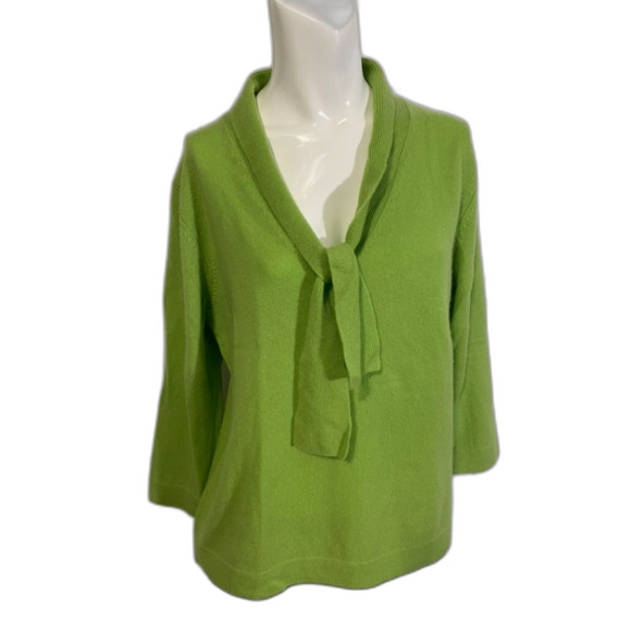Jones Wear Cashmere Tie Neck Sweater Lime Green Size Large EUC! - Picture 1 of 9